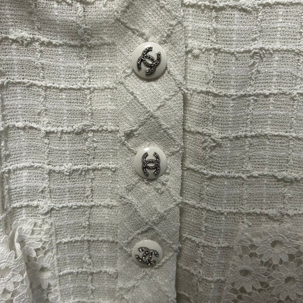 NWT Chanel White Cruise Collection Tweed & Lace Mini Dress Womens 36 / US 4 - Picture 12 of 12